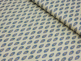 BEIGE WITH BLUE & YELLOW BUTTA PRINTED PREMIUM MIX COTTON SHIRT FABRIC.